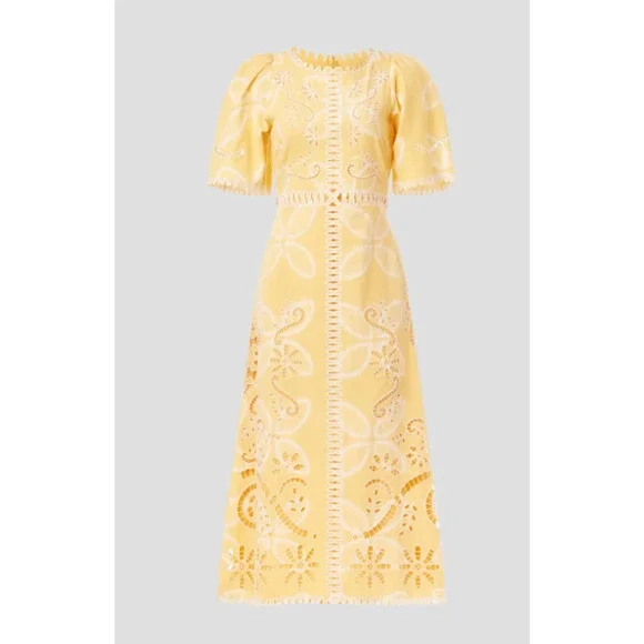 Sea New York Liat Embroidery Yellow Dress - Size 12 - Picture 3 of 9